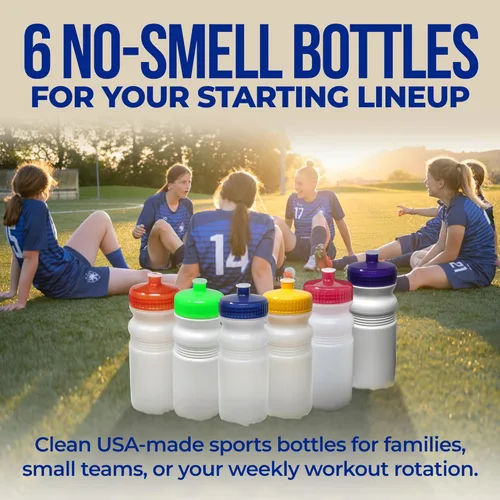 Miniatura 2 de Rolling Sands Botellas de Agua Deportivas de 20 Onzas Fabricadas en Estados Unidos - Paquete de 6 Botellas Deportivas en Blanco sin BPA para Equipos