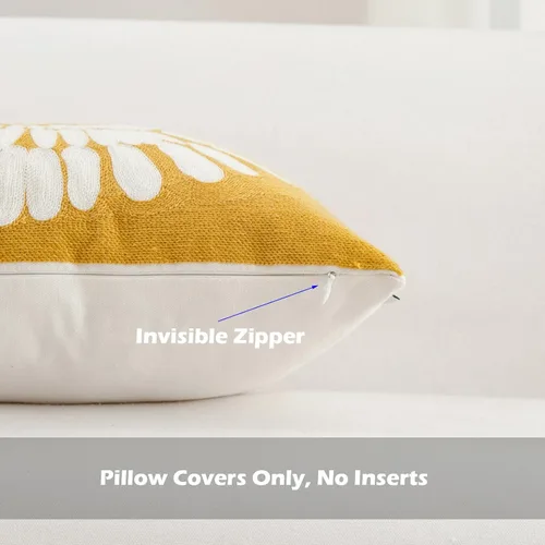 Miniatura 2 de HWY 50 - Fundas decorativas de almohada de 18 x 18 pulgadas en amarillo mostaza, funda de cojín bordada de algodón moderna de estilo rústico