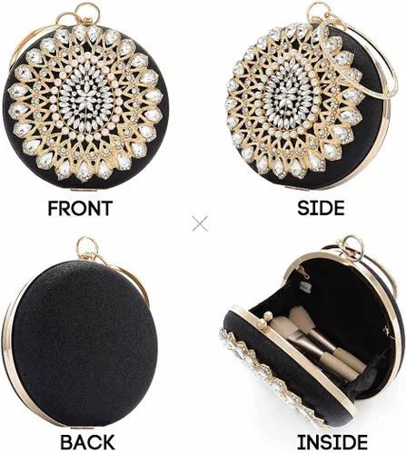 Miniatura 3 de Yokawe - Bolso de mano con diamantes de imitación para mujer, con purpurina y cristal
