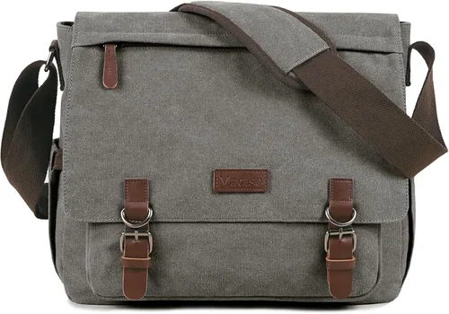 Miniatura 8 de Bolsa de mensajero de lona para hombres y mujeres, bolsa de viaje para laptop, maletín de negocios de 15.6 pulgadas