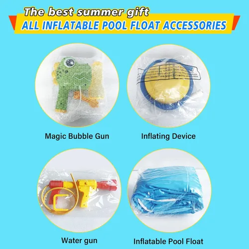 Miniatura 6 de Flotadores de piscina con forma de moto acuática para niños pequeños con pistola de agua y pistola de burbujas, barco inflable para niños de 6 a 12