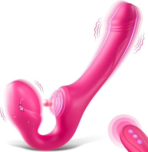 Miniatura 7 de Consolador sin tirantes de doble extremo con 10 modos y control remoto, de silicona antideslizante, vibrador anal realista para punto G, tapón