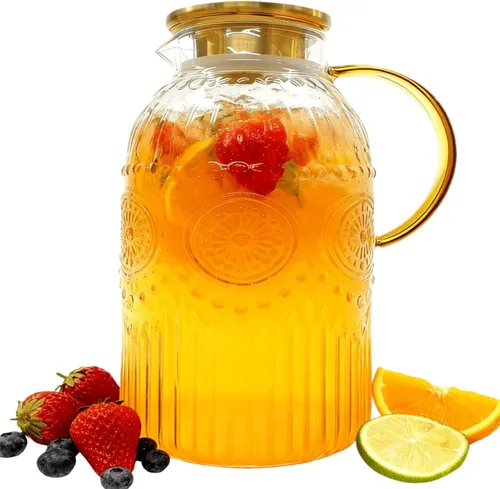 Amzcku Jarra de vidrio con tapa, jarra de agua vintage de 1 galón/128 onzas, jarra de agua para preparación fría, café, limonada, té helado,