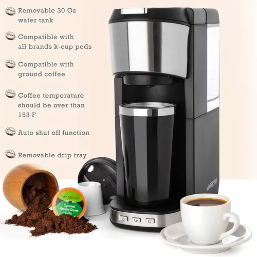 Miniatura 3 de Mixpresso Cafetera de una sola porción para café molido y compatible con cápsulas K Cup, con taza de viaje de 14 onzas y filtro reutilizable