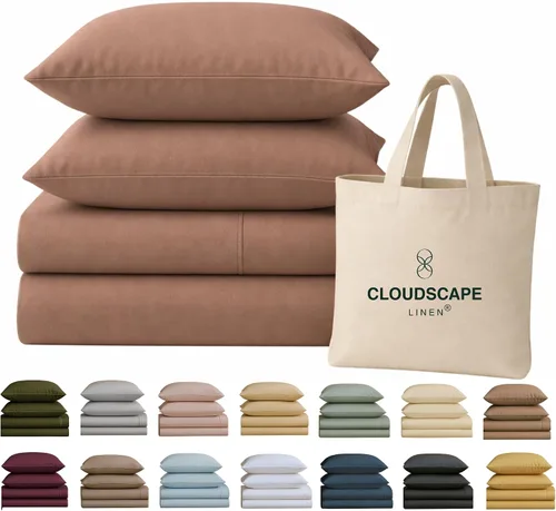 Miniatura 37 de Cloud Scape Linen - Juego de sábanas de 100% algodón egipcio, tamaño individual, juego de ropa de cama de lujo de 3 piezas, 400 hilos, calidad