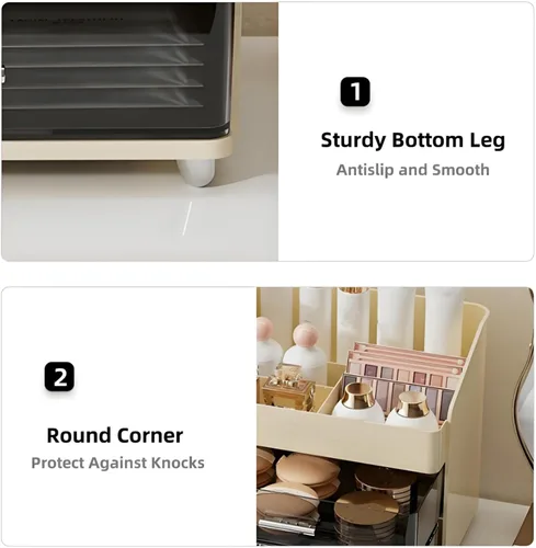 Miniatura 3 de Covzoe Organizador de maquillaje grande con soporte para pinceles, espaciosa vitrina de cosméticos con cajones para tocador, solución