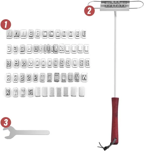 Miniatura 3 de Hierro de marca BBQ con letras intercambiables y un práctico dibujo, ideal para marcar filetes, hamburguesas y pollo (1)