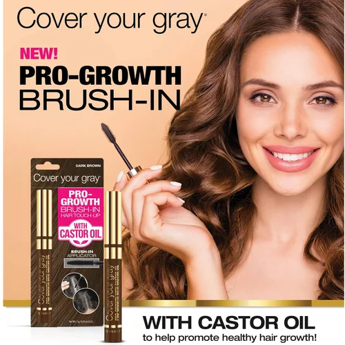 Miniatura 4 de Cover Your Gray Retocar el cabello Pro-Growth con aceite de ricino, marrón oscuro