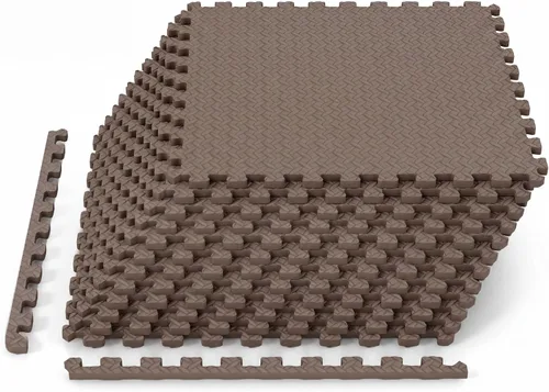 Miniatura 19 de Tangkula Alfombrillas de ejercicio de 12 azulejos con borde, tapetes protectores de espuma EVA antideslizantes, tapetes elásticos de juego