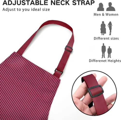 Miniatura 2 de BeLuyi - Paquete de 2 delantales ajustables con peto, delantales de chef para cocina, restaurante, con 2 bolsillos, delantales para mujeres