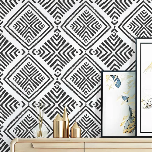 Papel Tapiz Adhesivo Removible Blanco y Negro Geométrico Boho Papel de Contacto para Gabinetes Moderno Autoadhesivo Removible Papel Tapiz Cocina