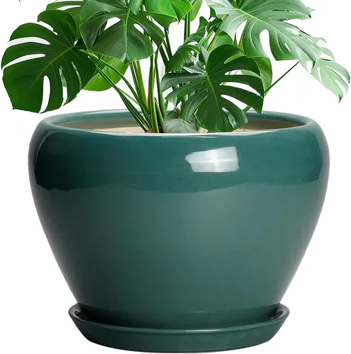 Miniatura 30 de Maceta de Cerámica Moderna con Esmalte para Suculentas con Agujero de Drenaje y Platillo, Maceta Redonda de 6 Pulgadas para Plantas de Flores