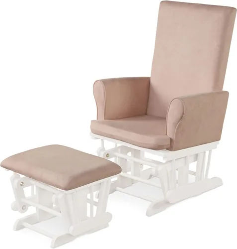 Costzon Juego de mecedora y otomana, muebles de madera para bebé, para siesta y lectura, enfermería, silla mecedora cómoda tapizada limpiable con