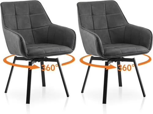 Miniatura 13 de TUKAILAi Juego de 2 sillas de comedor giratorias, sillas de comedor de piel sintética con brazos y patas de metal, sillas de cocina giratorias