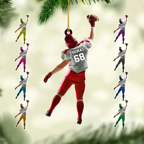 Miniatura 31 de Adornos de fútbol personalizados, hombreras y casco, adorno de Navidad, regalo de jugador estadounidense, regalo para niños y niñas, decoración