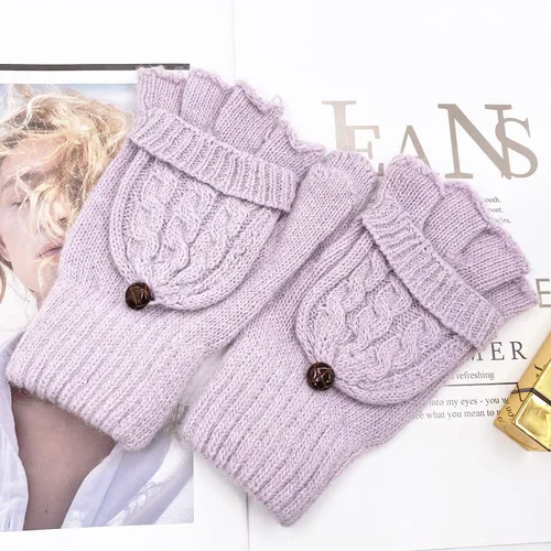 Miniatura 81 de Beurlike Guantes de invierno para mujer, de lana cálida, a prueba de viento, convertibles, sin dedos