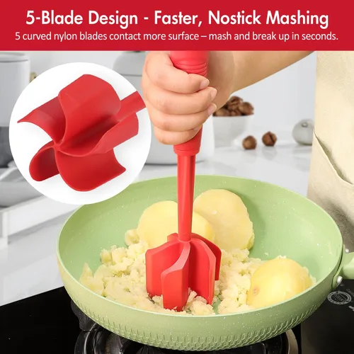 Miniatura 4 de Ourokhome Picador de carne y triturador de papas, triturador de carne molida de nailon resistente al calor para hamburguesas, 5 cuchillas curvas