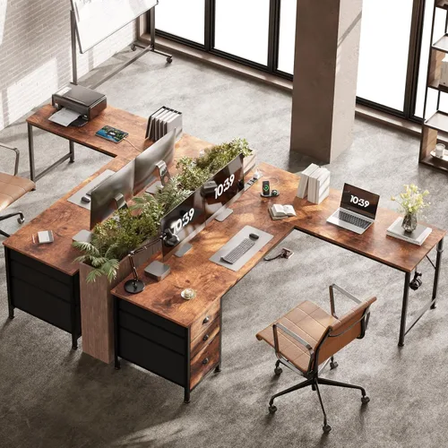 Miniatura 4 de Furologee 63" L Shaped Computer Desk with Power Outlet & USB-C Port, Reversible Home Office Desk with 2 Fabric Drawers, File Cabinet, Hooks, Large