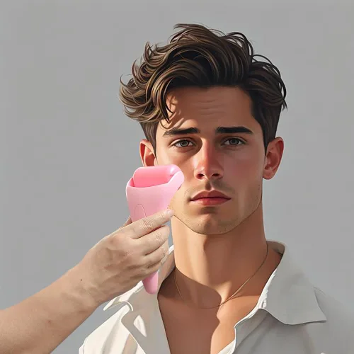 Miniatura 2 de AECW Juego de rodillo de jade natural 3 en 1 y Gua Sha para cara y ojos, rodillo de masaje de enfriamiento facial Rodillo de hielo rosa + rodillo