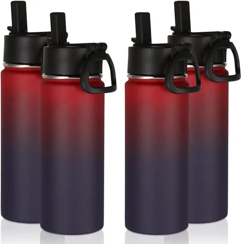 Miniatura 9 de Volhoply Paquete a Granel de 8 Botellas de Agua Aisladas de 18 Onzas, Botellas de Agua de Acero Inoxidable para Niños con Tapa con Pajita, Botella