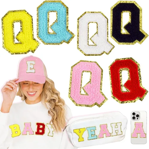 Miniatura 47 de 104 Piezas de Letras Grandes de 3 Pulgadas de Chenilla Blancas de la A-Z, Letras Termoadhesivas para Tela y Ropa, Bordado de Brillantina para 104