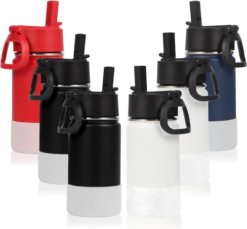 Miniatura 34 de Volhoply Botella de agua de acero inoxidable aislada de 14 onzas con tapa de pajita y funda de silicona, sin BPA, fácil de usar para niños y niñas