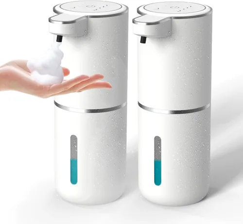 Dispensador automático de jabón 2P, dispensador de jabón espumoso sin contacto de 13.5 fl oz, dispensador recargable por USB, eléctrico montado en