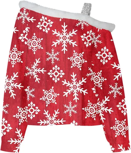 Miniatura 3 de GIANTHONG Christmas Sweatshirts For Women Casual Xmas Tree Winter Clothes Long Sleeve Shirts Party Tops Off Shoulder Blouse