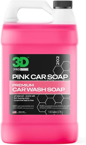 Jabón de lavado de autos rosa 3D – 1 galón | Jabón de lavado de autos con pH neutral y alta espuma y aroma a cereza | Sin rayones, alto brillo |
