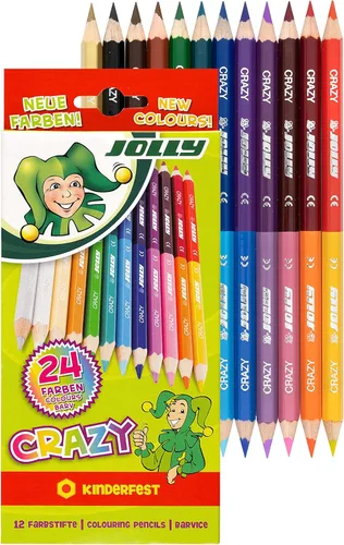 Jolly Supersticks - Lápices de colores europeos de primera calidad, lápices de doble punta; 24 colores en 12 lápices, perfectos para colorear