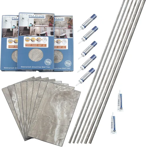 Miniatura 17 de Palisade Kit de azulejos de vinilo entrelazados impermeables para ducha y bañera en mármol Carrara de 23.2 x 11.1 pulgadas Mármol de Carrara