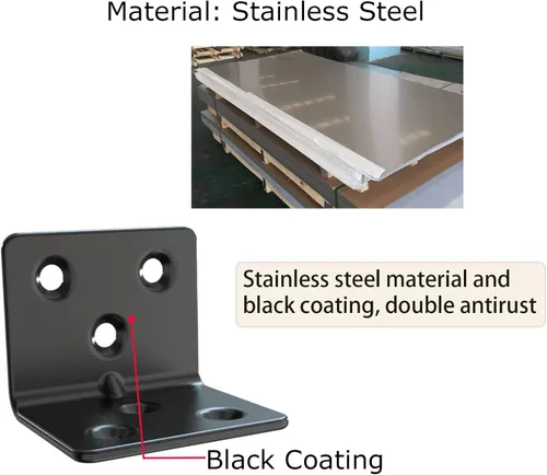 Miniatura 5 de Soporte de estante de acero inoxidable negro, soporte de ángulo recto articulado, en forma de L, soporte de esquina de metal resistente para madera