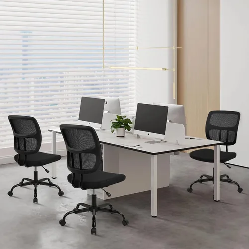 Miniatura 8 de CLATINA Silla de oficina en casa, sin brazos con ruedas, silla de escritorio pequeña de altura ajustable, sillas giratorias de trabajo de malla