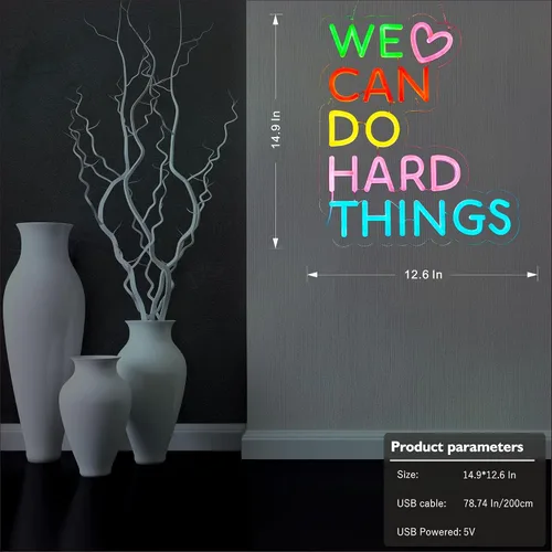 Miniatura 7 de Letrero de neón con texto en inglés «We Can Do Hard Things» para decoración de pared, arte de pared para niños, positivo para aula, regulable