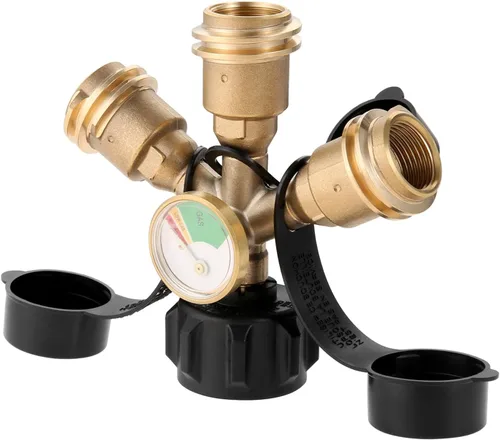 Divisor de propano de 3 vías con manómetro y válvula de cierre, divisor de gas propanel 3 Y, kit de conexión QCC1 tipo 1, adaptador de medidor de