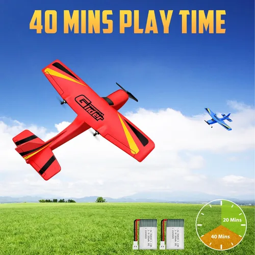 Miniatura 7 de HAWK'S WORK Avión RC de 2 canales, avión RC listo para volar, avión de control remoto de 2.4 GHz, planeador RC fácil de volar para niños y Rojo