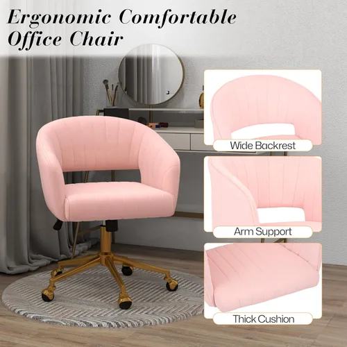 Miniatura 4 de HENGJIANYI Silla de escritorio giratoria para oficina en casa, silla de tocador de terciopelo moderna, sillón ajustable en altura con base dorada