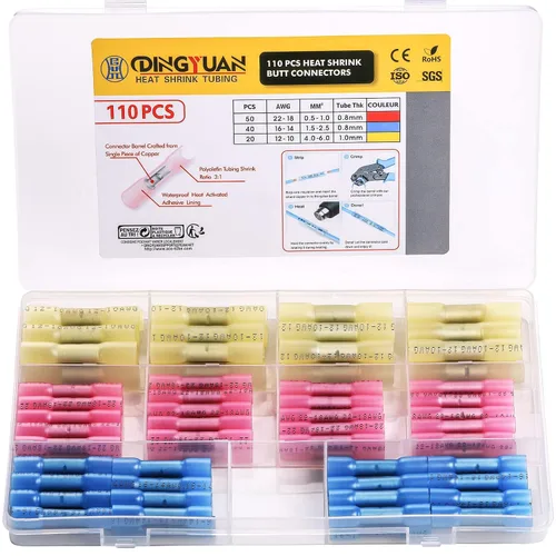 Miniatura 6 de Kit de 220 conectores de cable termorretráctil, terminales de anillo eléctrico con aislamiento impermeable, conectores a tope termorretráctiles