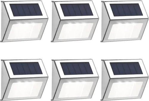 Miniatura 9 de Paquete de 6 luces solares para escalera, jardín, caminos. Luces LED de acero inoxidable para exterior. Blanco frío