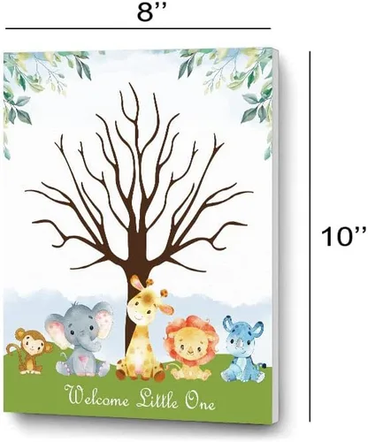 Miniatura 2 de Azbuk Libro de Invitados de Árbol de Huellas Dactilares para Revelación de Género para Baby Shower, Lienzo de Libro de Invitados de Huellas Animales