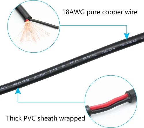 Miniatura 3 de Cable de extensión de ángulo recto CC macho a macho de 1.6 pies, 18 AWG, 90 grados CC, 0.217 in x 0.083 in, adaptador de conector de cable