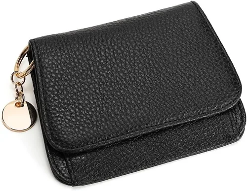 Miniatura 19 de Mudono - Billetera pequeña para mujer con bloqueo RFID, de cuero genuino, tarjetero, billetera delgada de tres pliegues con bolsillo con cremallera