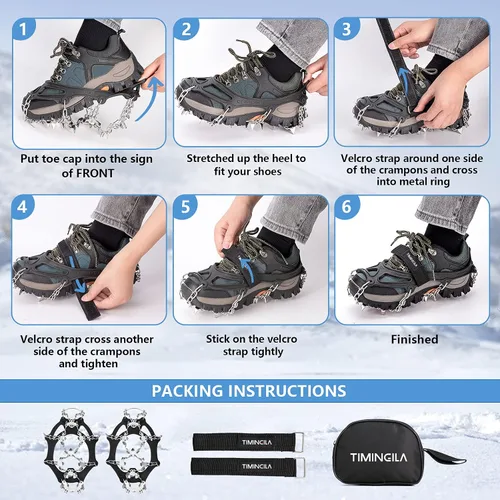Miniatura 6 de TIMINGILA - Botas de hielo de tracción para botas de senderismo, zapatos para mujeres, hombres y niños, agarre de nieve de tracción para senderismo
