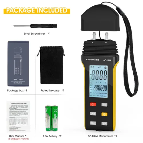 Miniatura 8 de Manómetro, probador de presión de gas profesional AP-189B, medidor de presión de aire de manómetro de doble puerto, manómetro de presión diferencial