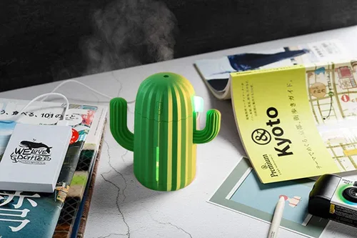 Miniatura 7 de Mini humidificador, Humidificadores de habitación, individual con luz nocturna, Humidificador de aire de cactus portátil para yoga, oficina, spa