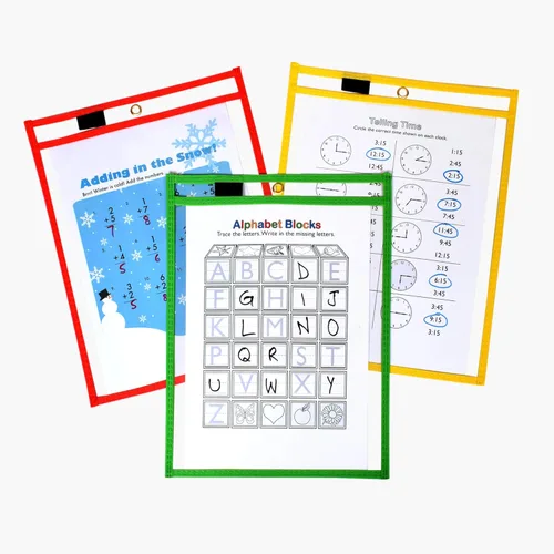 Miniatura 8 de Bolsillos de borrado en seco, paquete de 12 unidades, 10 x 13 pulgadas, reutilizables, de borrado en seco, para hojas de trabajo y escuela, fundas
