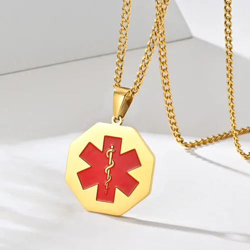 Miniatura 131 de VNOX Collar con colgante personalizado de acero inoxidable con grabado personalizado para identificación de alerta médica de emergencia para hombres