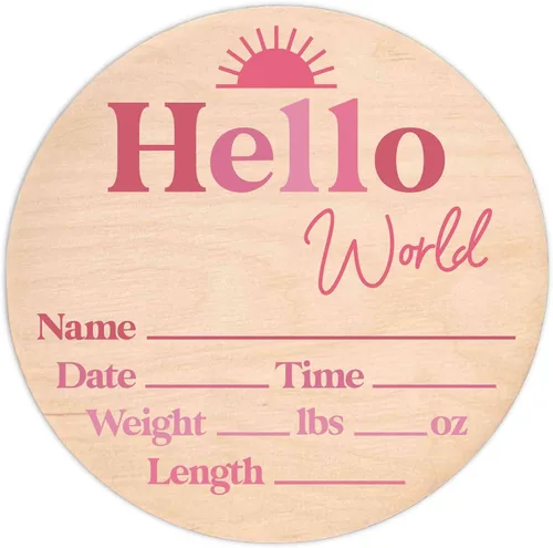 Miniatura 20 de Letrero de recién nacido "Hello World" - Placa de anuncio de nacimiento con nombre de bebé para hospital - Accesorio para fotos - Decoración
