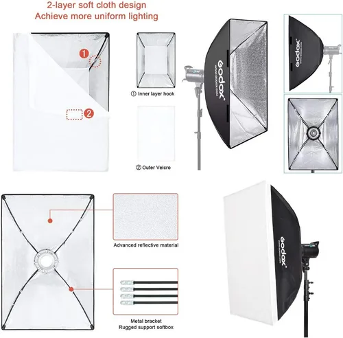 Miniatura 3 de Godox 27.6x39.4 in Rectangular Softbox Bowens Mount para estudio Monolight Flash Retrato Fotografía (28 x 40 pulgadas)