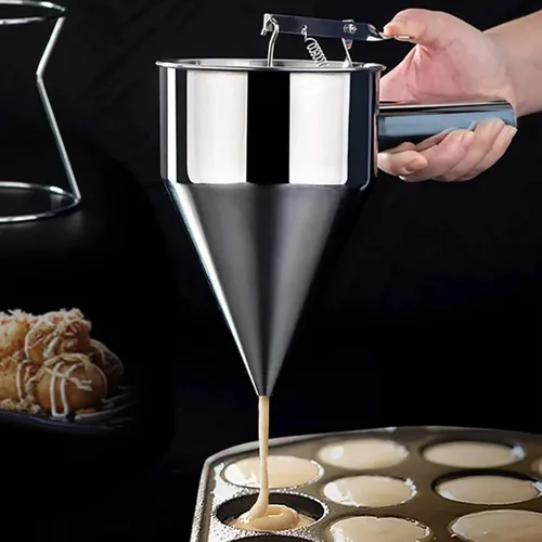 Gavigain Dispensador de masa para panqueques, dispensador de pasteles de embudo de acero inoxidable con soporte para hornear herramientas para